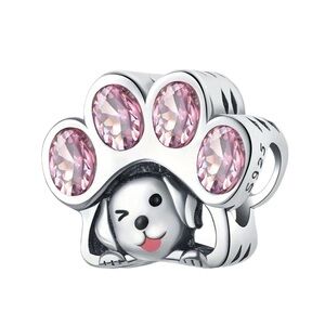 S925 Sterling Silver and Pink CZ Dog Paw Charm/Pendant - NWT